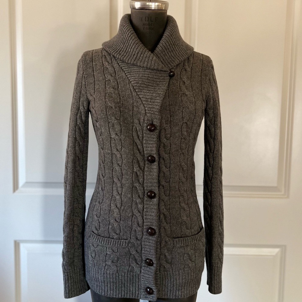 Ralph Lauren Cashmere Blend Cable Knit Shawl Collar Button Cardigan S